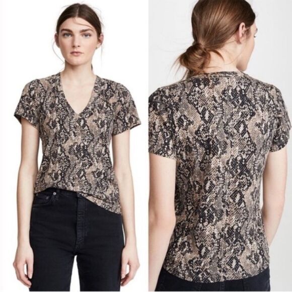 Veronica Beard Casey V-Neck Snake Skin Print Python Top Short Sleeve Size 2xl - Picture 1 of 10